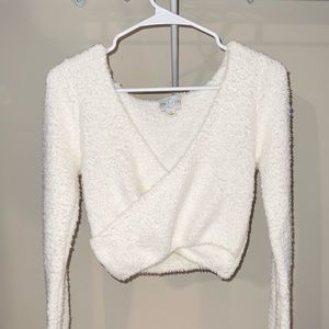 SOLD White Fluffy Cropped Sweater